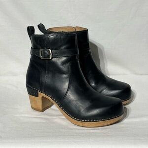 Dansko Anya Leather Women's Heeled Side Zip Clog Platform Ankle Bootie Shoes